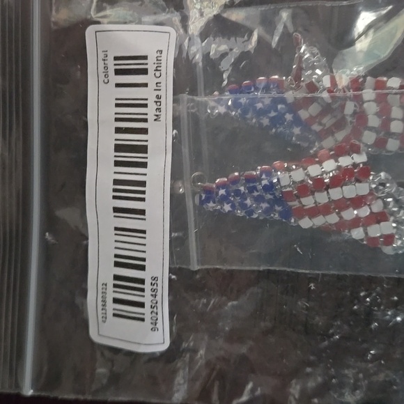 Sparkling Flag Earrings Red White Blue Dangling, Patriotic Independence Day - Picture 4 of 4